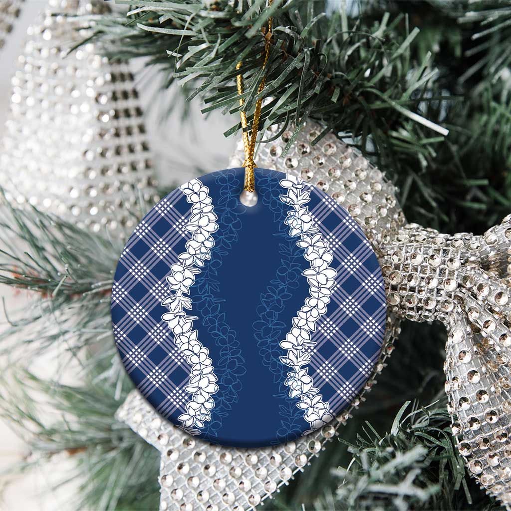 Hawaii Aloha Plumeria Lei Navy Palaka Ceramic Ornament LT7 - Polynesian Pride