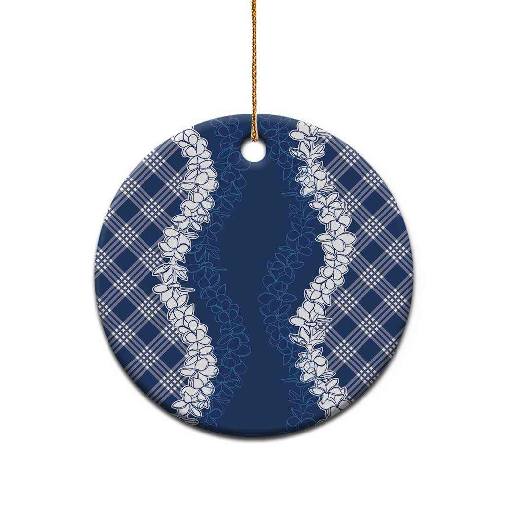 Hawaii Aloha Plumeria Lei Navy Palaka Ceramic Ornament LT7 - Polynesian Pride