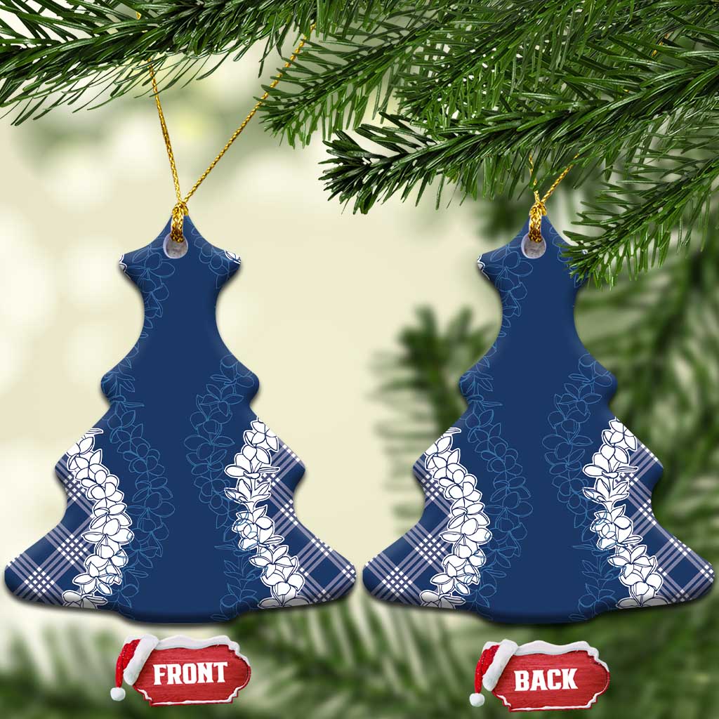 Hawaii Aloha Plumeria Lei Navy Palaka Ceramic Ornament LT7 Christmas Tree Navy Blue - Polynesian Pride
