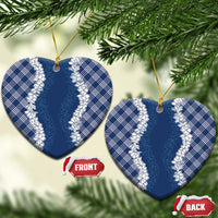 Hawaii Aloha Plumeria Lei Navy Palaka Ceramic Ornament LT7 Heart Navy Blue - Polynesian Pride