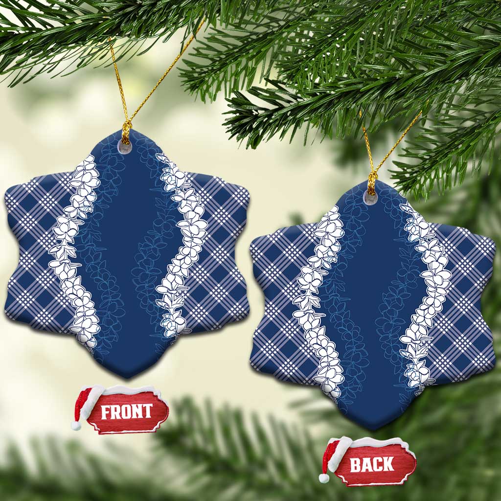 Hawaii Aloha Plumeria Lei Navy Palaka Ceramic Ornament LT7 Snow Flake Navy Blue - Polynesian Pride