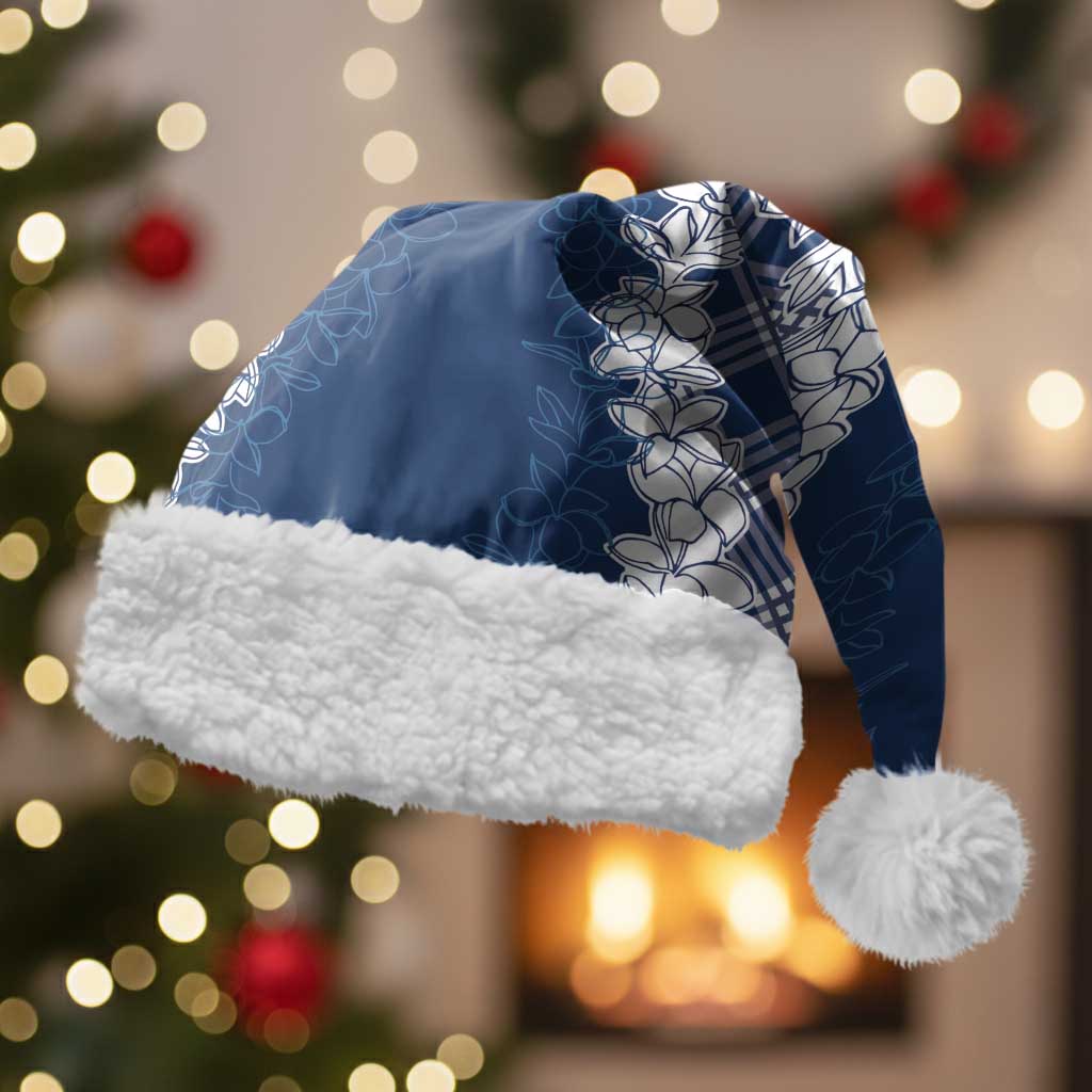 Hawaii Aloha Plumeria Lei Navy Palaka Christmas Santa Hat LT7 With Fur Navy Blue - Polynesian Pride