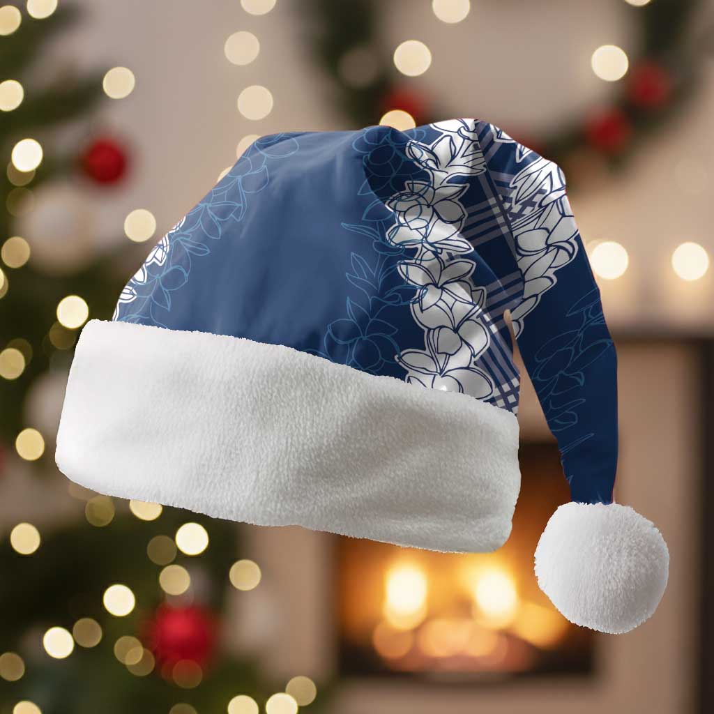 Hawaii Aloha Plumeria Lei Navy Palaka Christmas Santa Hat LT7 Without Fur Navy Blue - Polynesian Pride