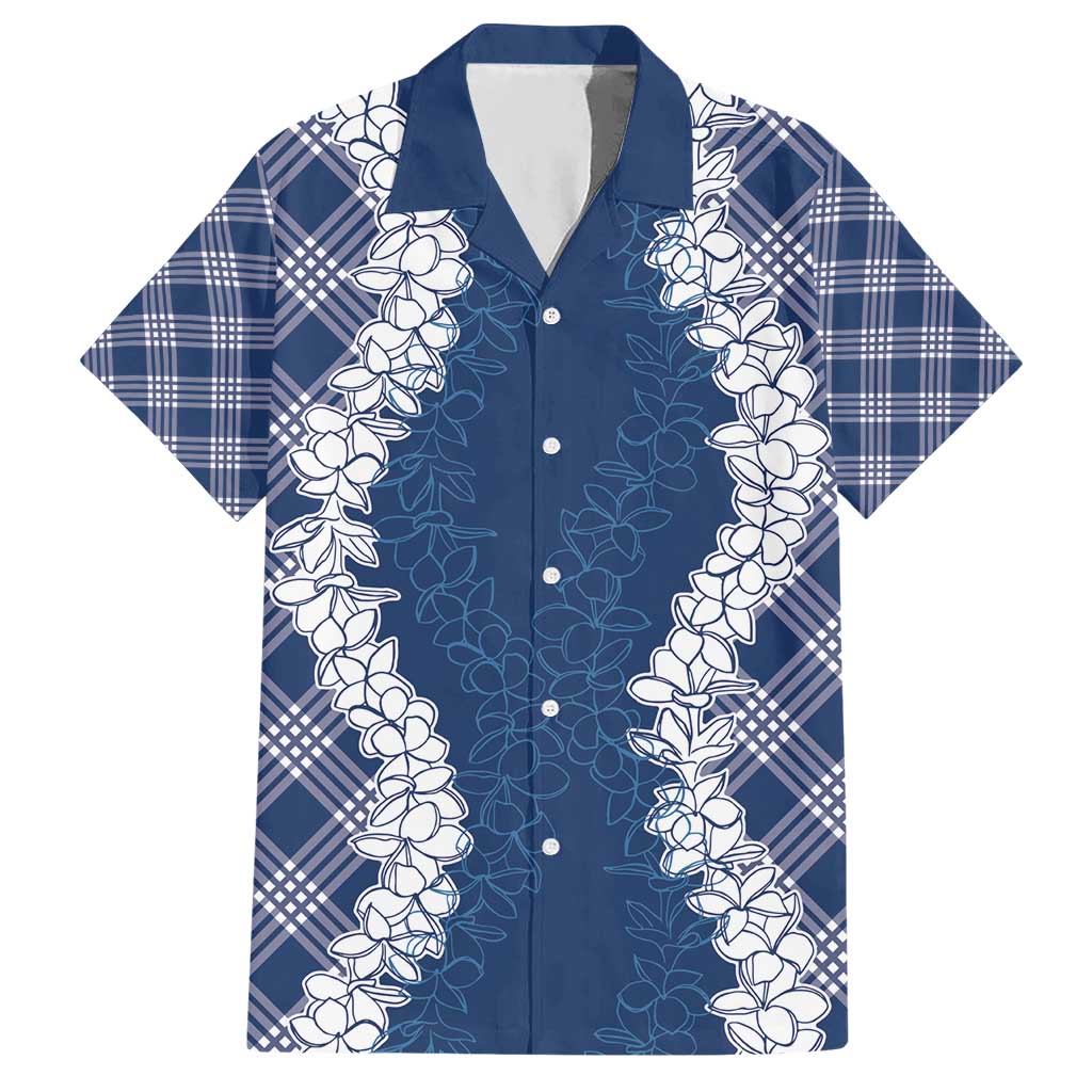Hawaii Aloha Plumeria Lei Navy Palaka Hawaiian Shirt LT7 Navy Blue - Polynesian Pride