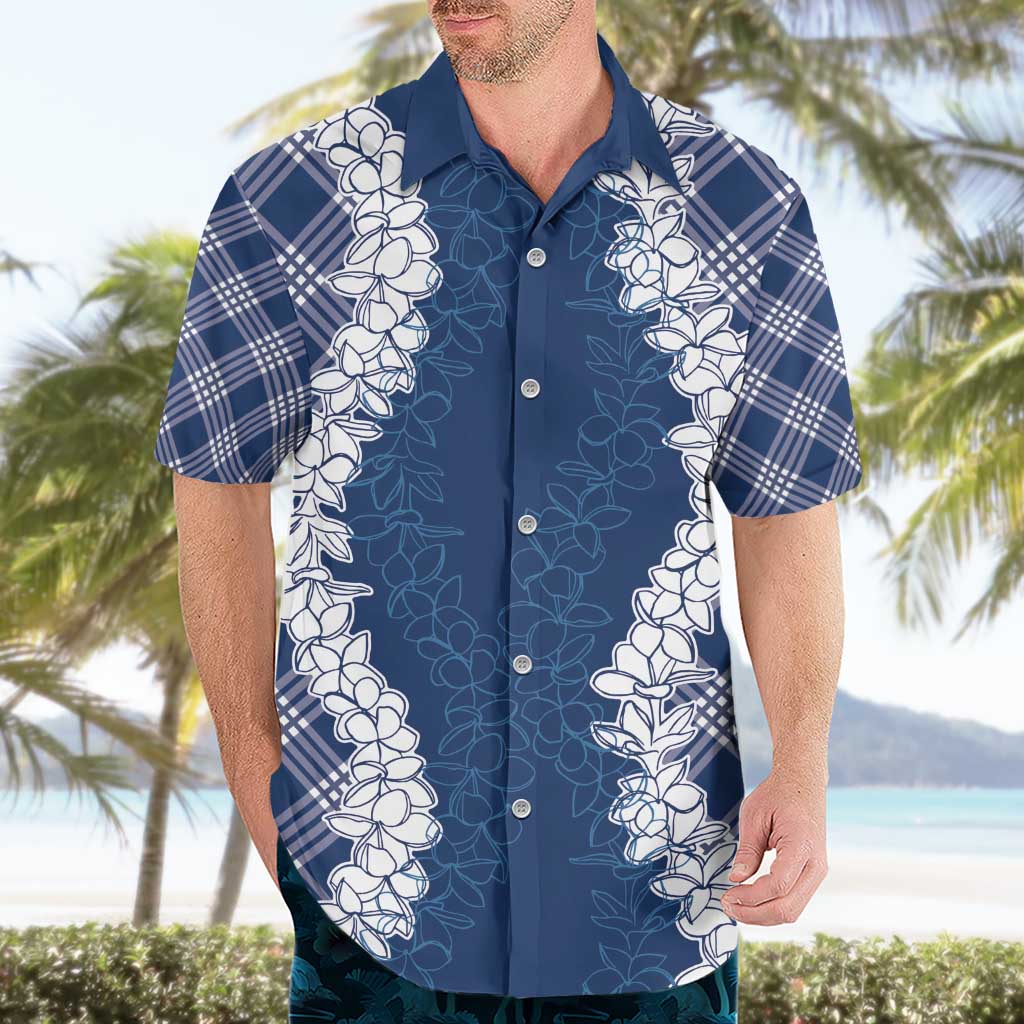 Hawaii Aloha Plumeria Lei Navy Palaka Hawaiian Shirt LT7 - Polynesian Pride