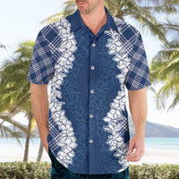 Hawaii Aloha Plumeria Lei Navy Palaka Hawaiian Shirt LT7 - Polynesian Pride