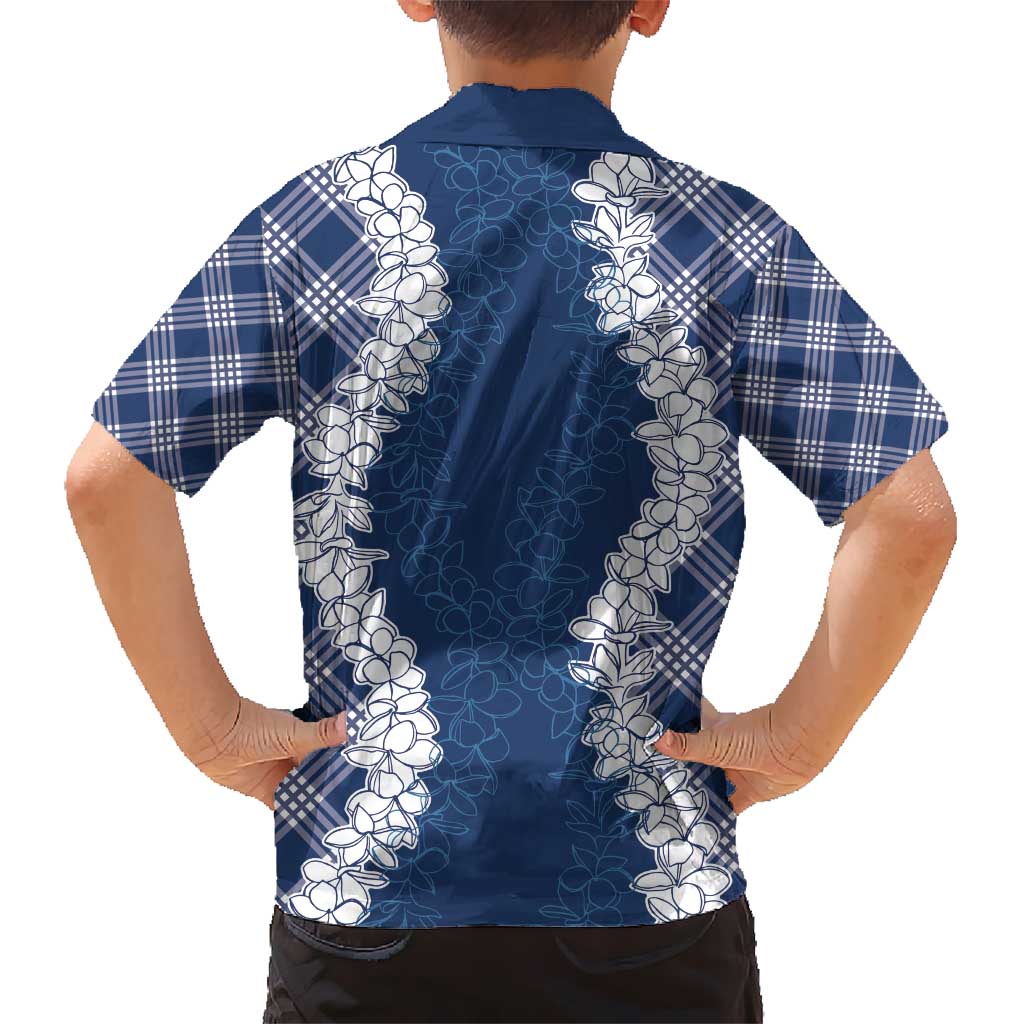 Hawaii Aloha Plumeria Lei Navy Palaka Hawaiian Shirt LT7 - Polynesian Pride