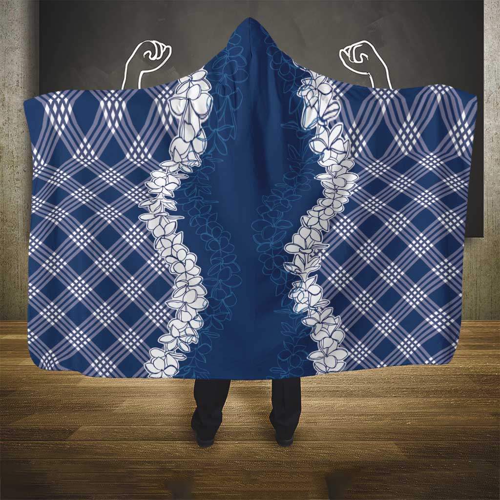 Hawaii Aloha Plumeria Lei Navy Palaka Hooded Blanket LT7 - Polynesian Pride