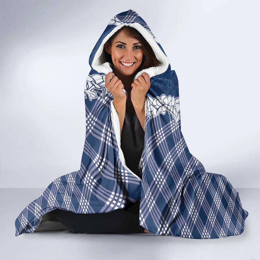 Hawaii Aloha Plumeria Lei Navy Palaka Hooded Blanket LT7 - Polynesian Pride
