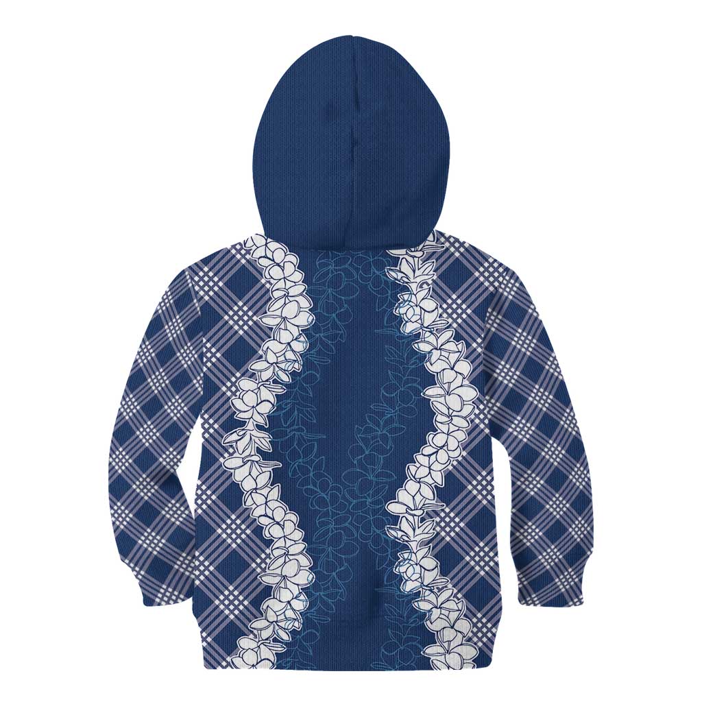 Hawaii Aloha Plumeria Lei Navy Palaka Kid Hoodie LT7 - Polynesian Pride