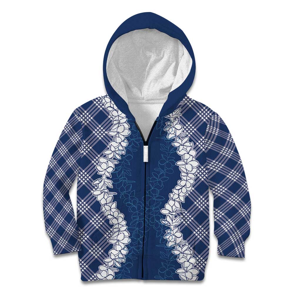 Hawaii Aloha Plumeria Lei Navy Palaka Kid Hoodie LT7 Zip Hoodie Navy Blue - Polynesian Pride