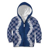 Hawaii Aloha Plumeria Lei Navy Palaka Kid Hoodie LT7 Zip Hoodie Navy Blue - Polynesian Pride