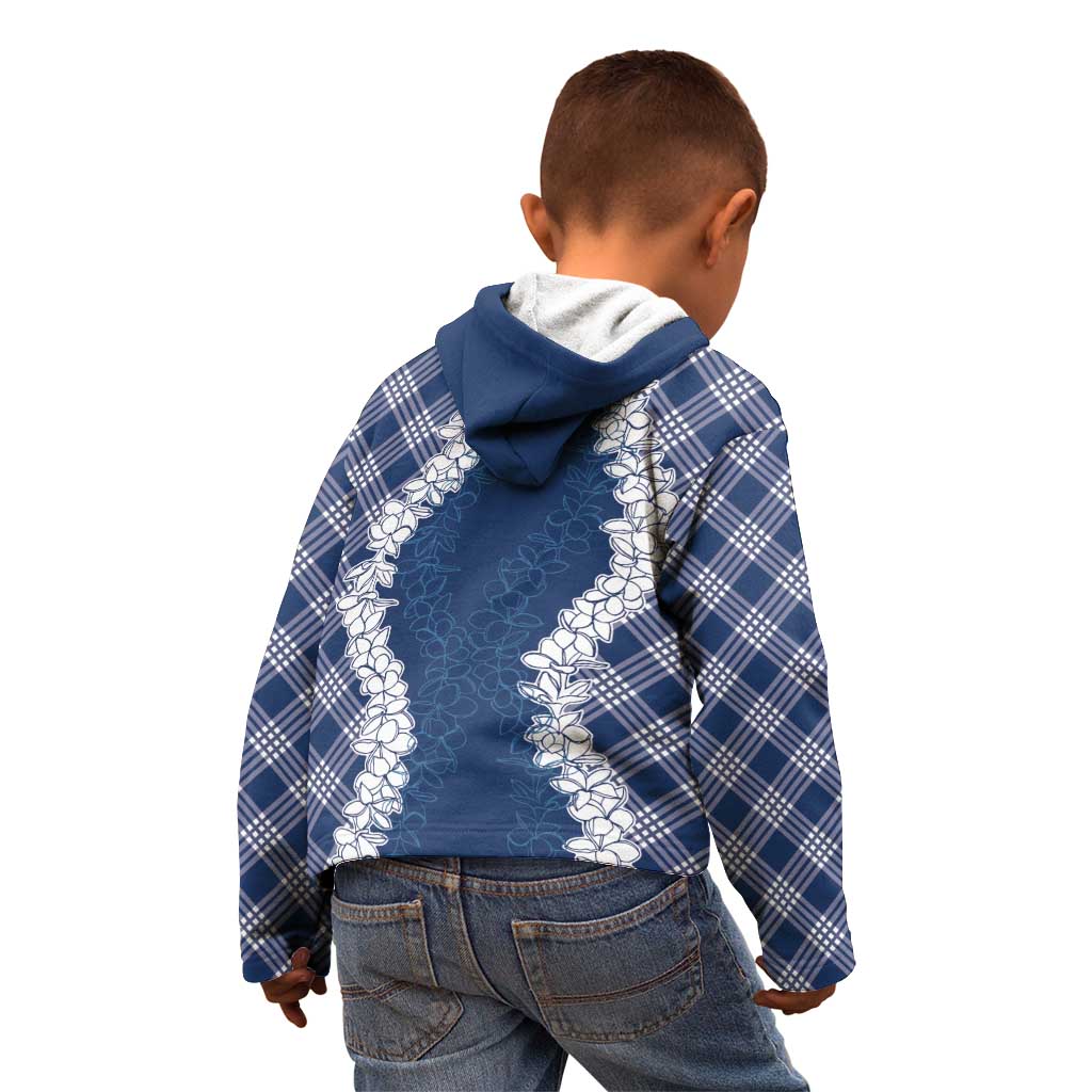 Hawaii Aloha Plumeria Lei Navy Palaka Kid Hoodie LT7 - Polynesian Pride