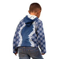 Hawaii Aloha Plumeria Lei Navy Palaka Kid Hoodie LT7 - Polynesian Pride