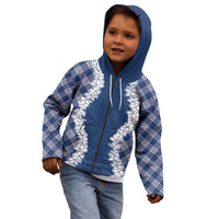 Hawaii Aloha Plumeria Lei Navy Palaka Kid Hoodie LT7 - Polynesian Pride