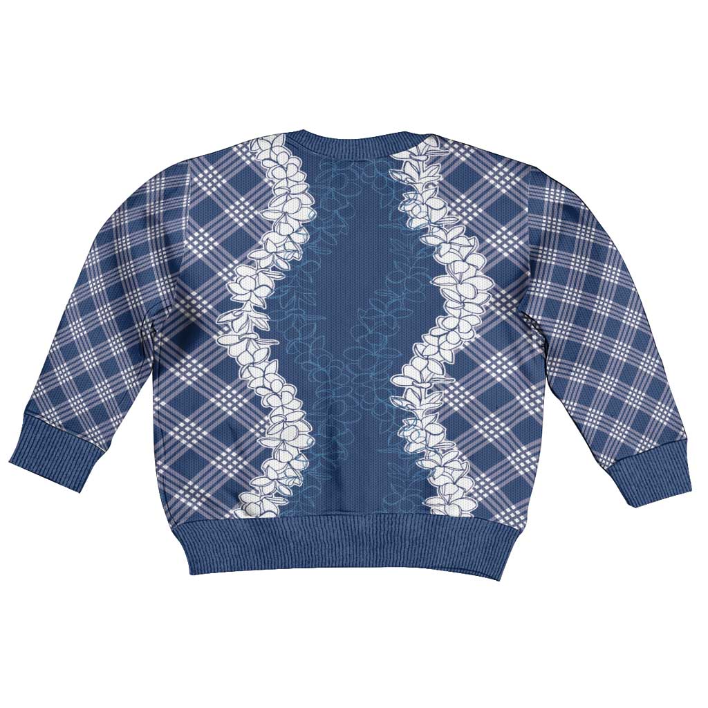 Hawaii Aloha Plumeria Lei Navy Palaka Kid Ugly Christmas Sweater LT7 - Polynesian Pride