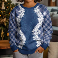 Hawaii Aloha Plumeria Lei Navy Palaka Kid Ugly Christmas Sweater LT7 - Polynesian Pride