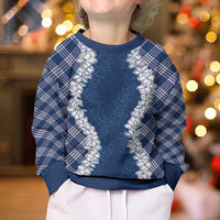 Hawaii Aloha Plumeria Lei Navy Palaka Kid Ugly Christmas Sweater LT7 - Polynesian Pride