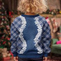 Hawaii Aloha Plumeria Lei Navy Palaka Kid Ugly Christmas Sweater LT7 - Polynesian Pride