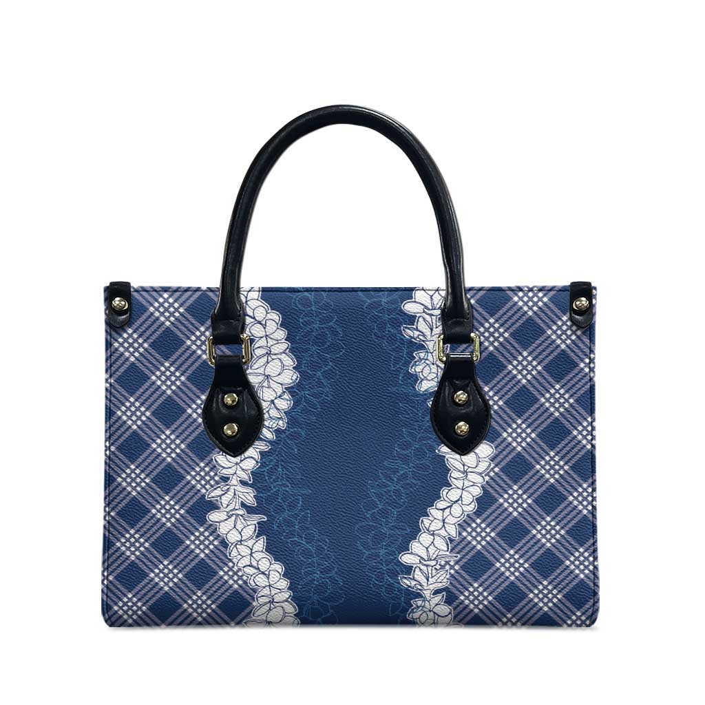Hawaii Aloha Plumeria Lei Navy Palaka Leather Bag LT7 - Polynesian Pride