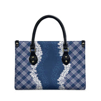 Hawaii Aloha Plumeria Lei Navy Palaka Leather Bag LT7 - Polynesian Pride
