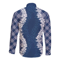 Hawaii Aloha Plumeria Lei Navy Palaka Long Sleeve Button Shirt LT7 - Polynesian Pride