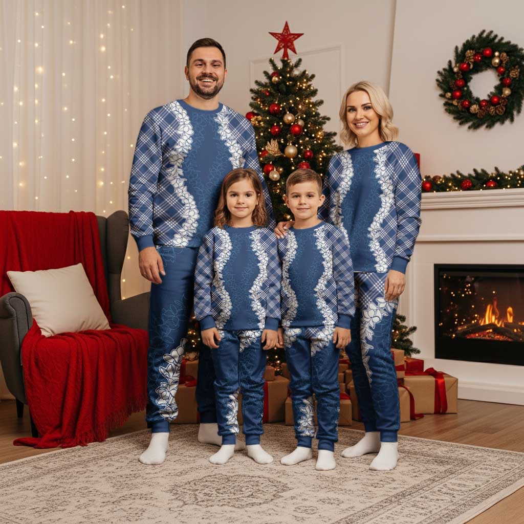 Hawaii Aloha Plumeria Lei Navy Palaka Christmas Pajama Set LT7 - Polynesian Pride