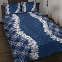 Hawaii Aloha Plumeria Lei Navy Palaka Quilt Bed Set LT7 Navy Blue - Polynesian Pride