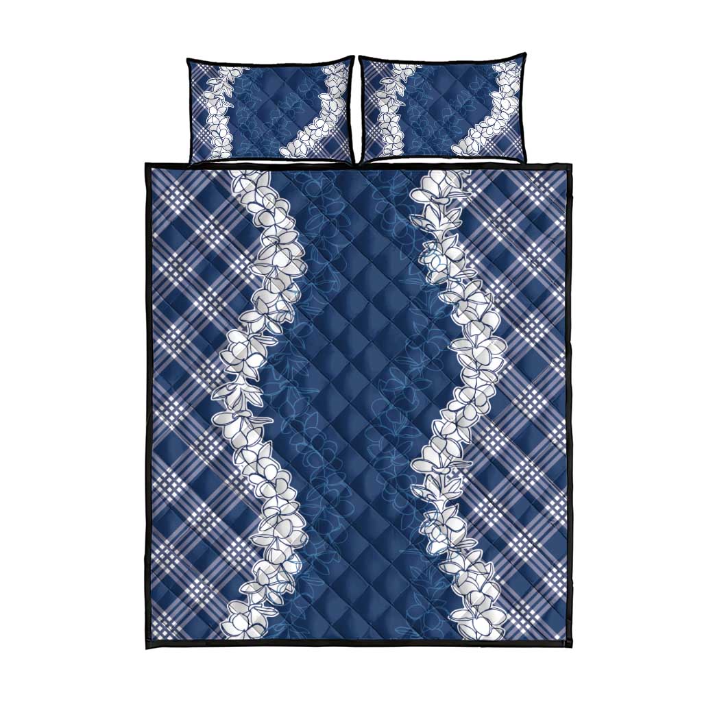 Hawaii Aloha Plumeria Lei Navy Palaka Quilt Bed Set LT7 - Polynesian Pride