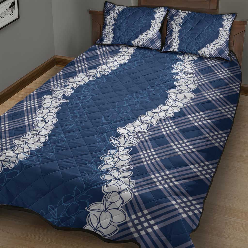 Hawaii Aloha Plumeria Lei Navy Palaka Quilt Bed Set LT7 - Polynesian Pride