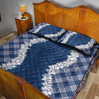 Hawaii Aloha Plumeria Lei Navy Palaka Quilt Bed Set LT7 - Polynesian Pride