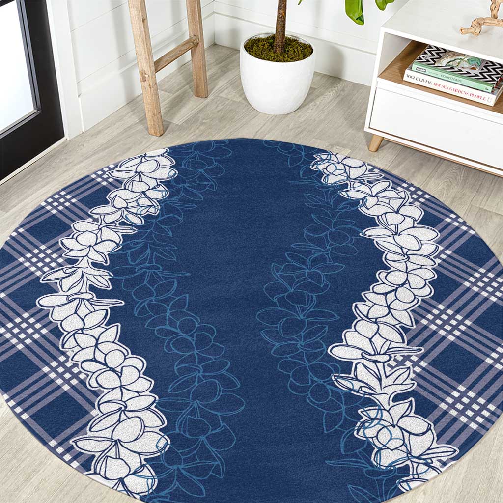 Hawaii Aloha Plumeria Lei Navy Palaka Round Carpet LT7 Navy Blue - Polynesian Pride