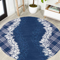 Hawaii Aloha Plumeria Lei Navy Palaka Round Carpet LT7 Navy Blue - Polynesian Pride