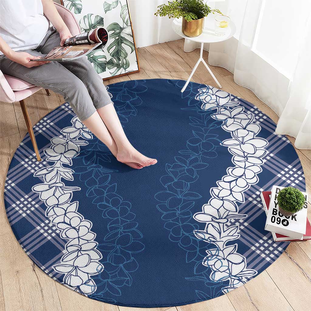 Hawaii Aloha Plumeria Lei Navy Palaka Round Carpet LT7 - Polynesian Pride