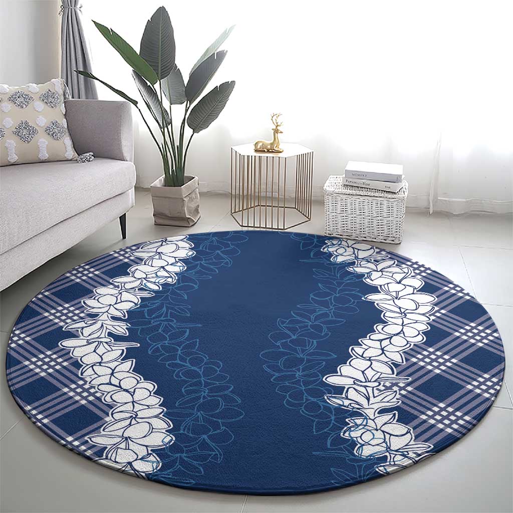 Hawaii Aloha Plumeria Lei Navy Palaka Round Carpet LT7 - Polynesian Pride