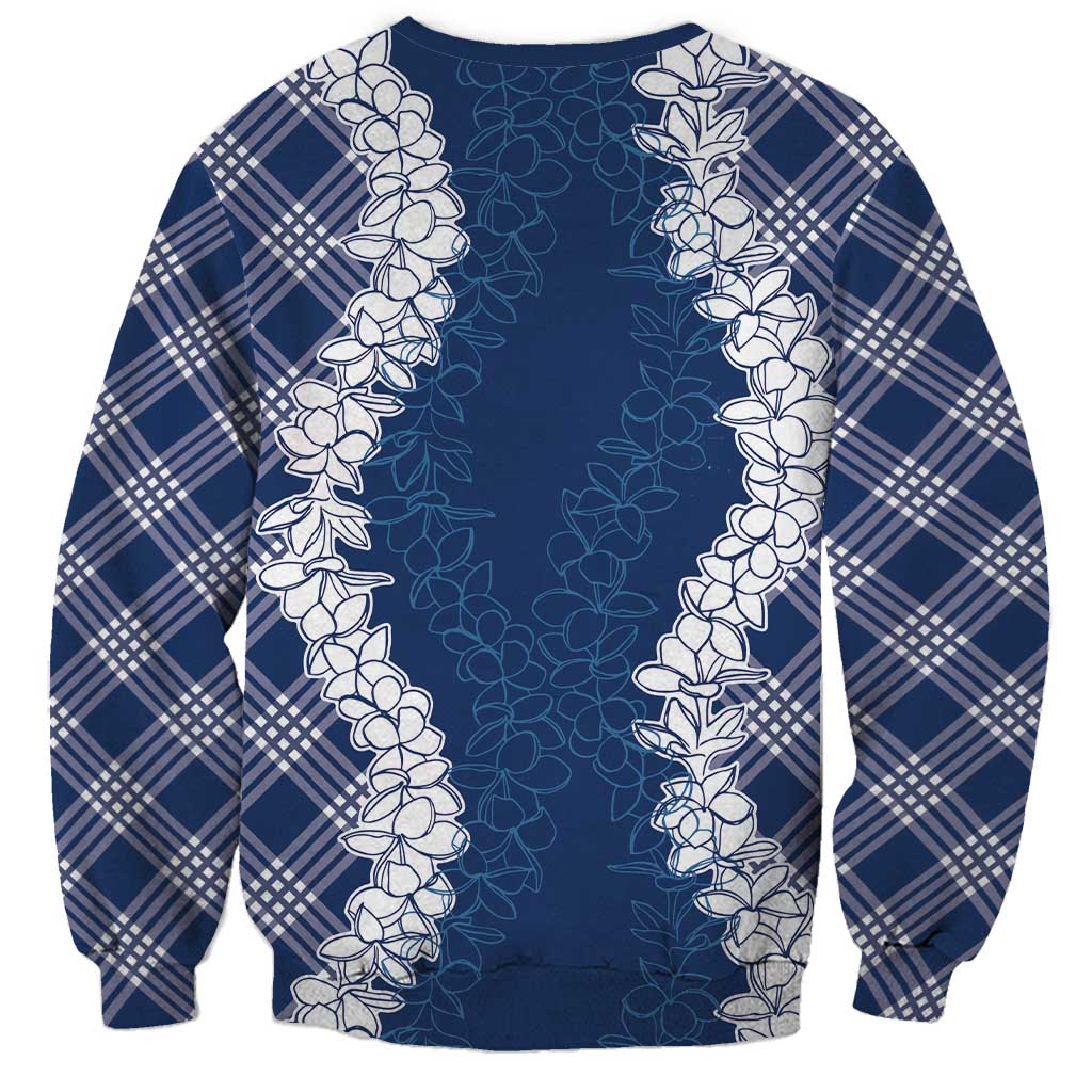 Hawaii Aloha Plumeria Lei Navy Palaka Sweatshirt LT7 - Polynesian Pride