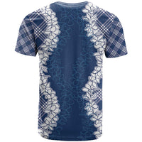 Hawaii Aloha Plumeria Lei Navy Palaka T Shirt LT7 - Polynesian Pride