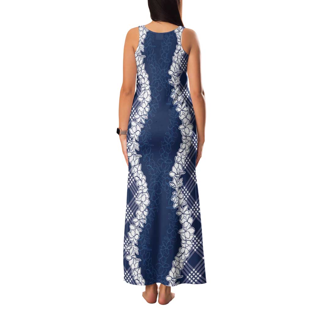 Hawaii Aloha Plumeria Lei Navy Palaka Tank Maxi Dress LT7 - Polynesian Pride