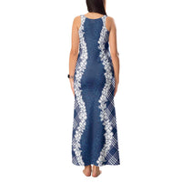 Hawaii Aloha Plumeria Lei Navy Palaka Tank Maxi Dress LT7 - Polynesian Pride