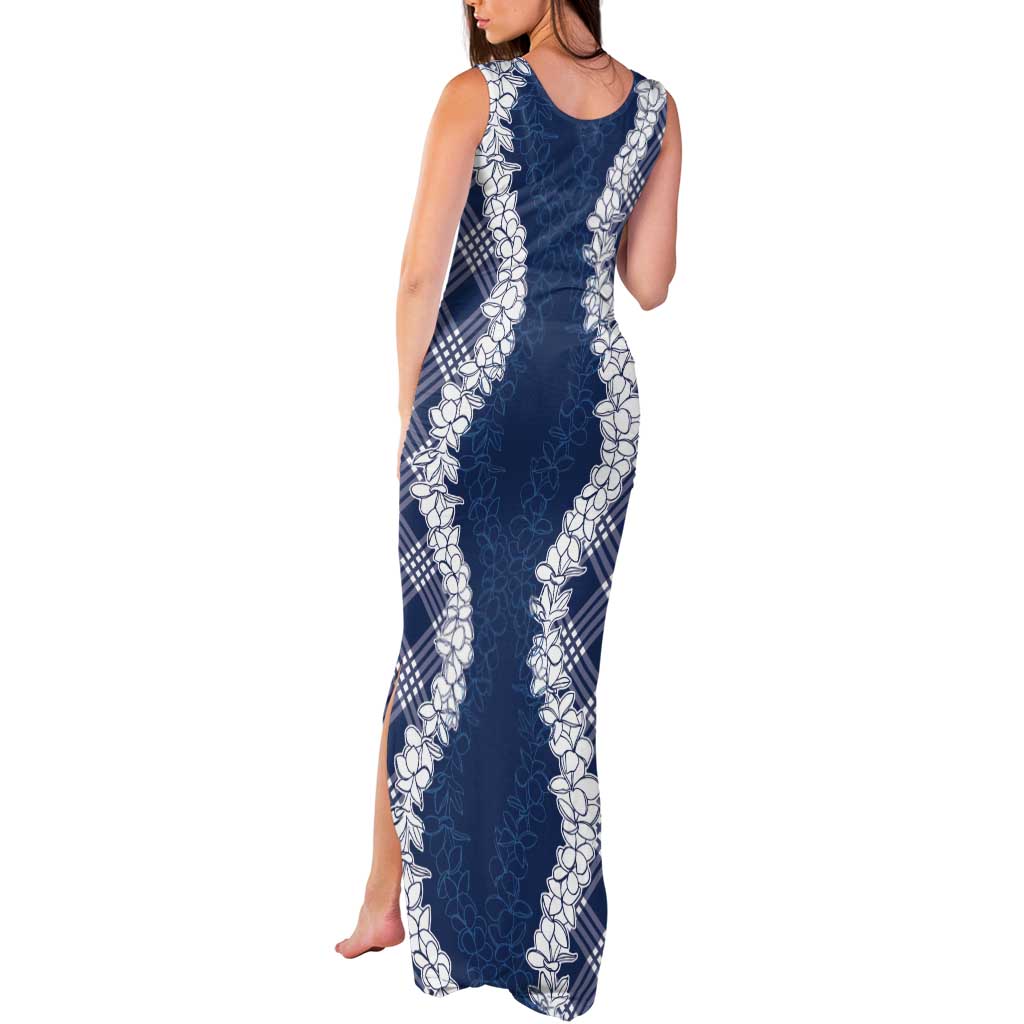 Hawaii Aloha Plumeria Lei Navy Palaka Tank Maxi Dress LT7 - Polynesian Pride