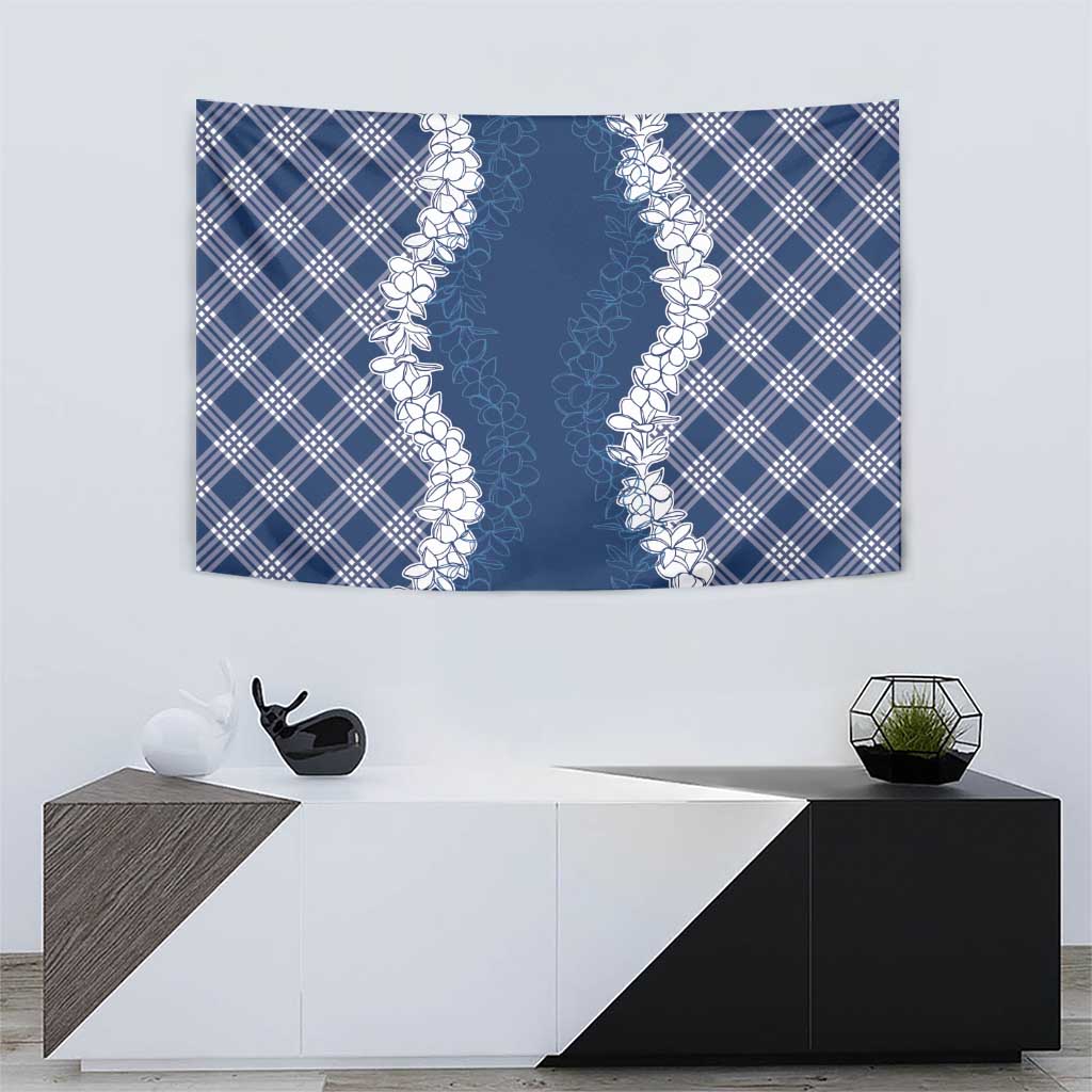 Hawaii Aloha Plumeria Lei Navy Palaka Tapestry LT7 - Polynesian Pride