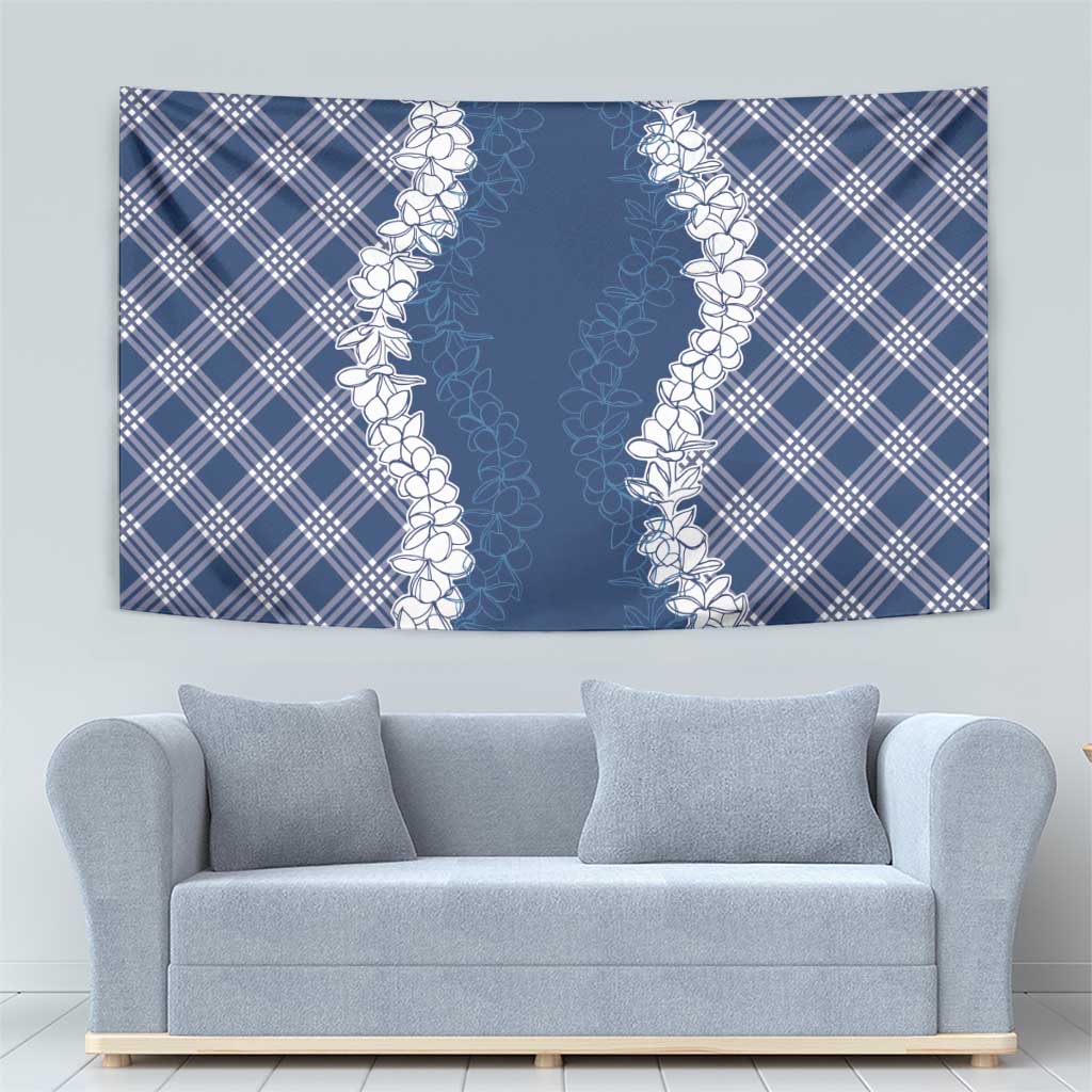 Hawaii Aloha Plumeria Lei Navy Palaka Tapestry LT7 - Polynesian Pride