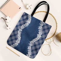 Hawaii Aloha Plumeria Lei Navy Palaka Tote Bag LT7 Black Strap One Size Navy Blue - Polynesian Pride