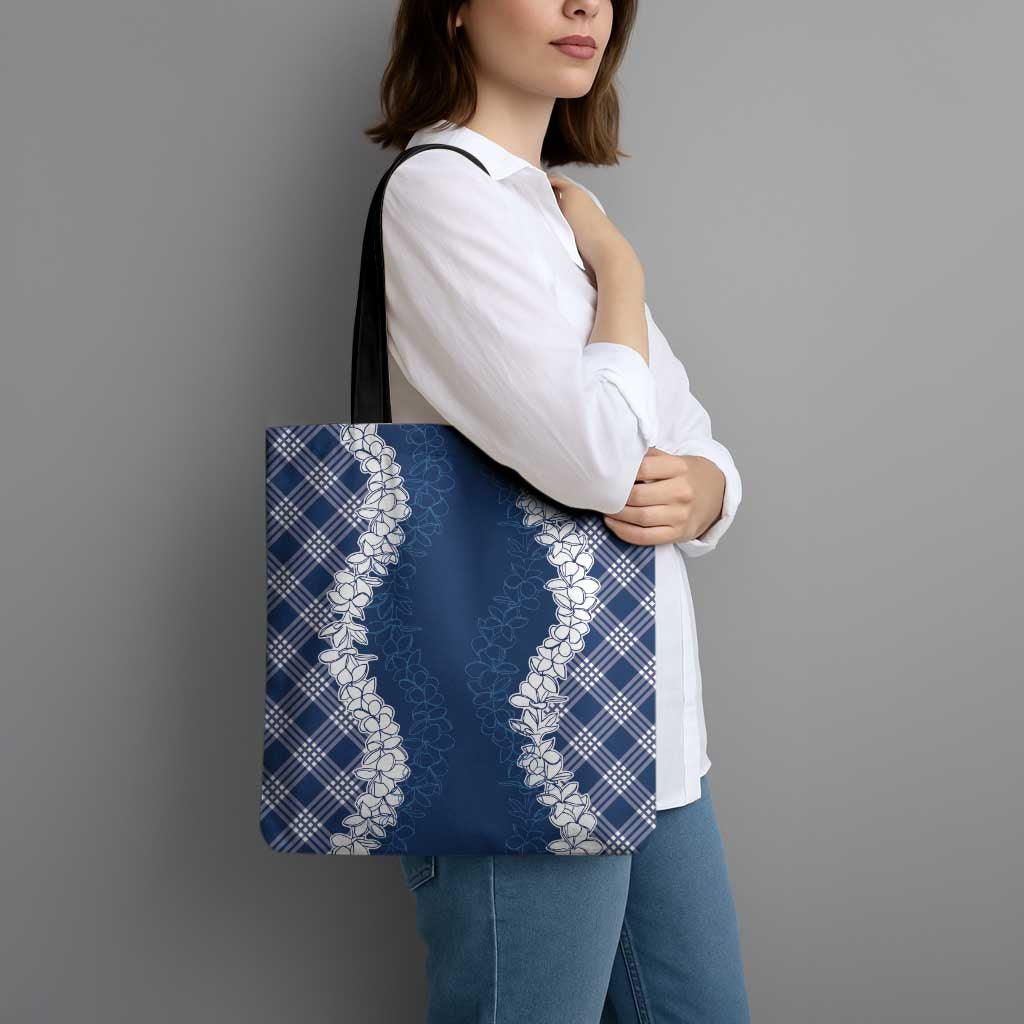 Hawaii Aloha Plumeria Lei Navy Palaka Tote Bag LT7 - Polynesian Pride