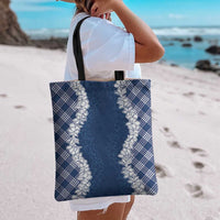 Hawaii Aloha Plumeria Lei Navy Palaka Tote Bag LT7 - Polynesian Pride