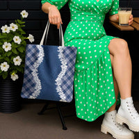 Hawaii Aloha Plumeria Lei Navy Palaka Tote Bag LT7 - Polynesian Pride