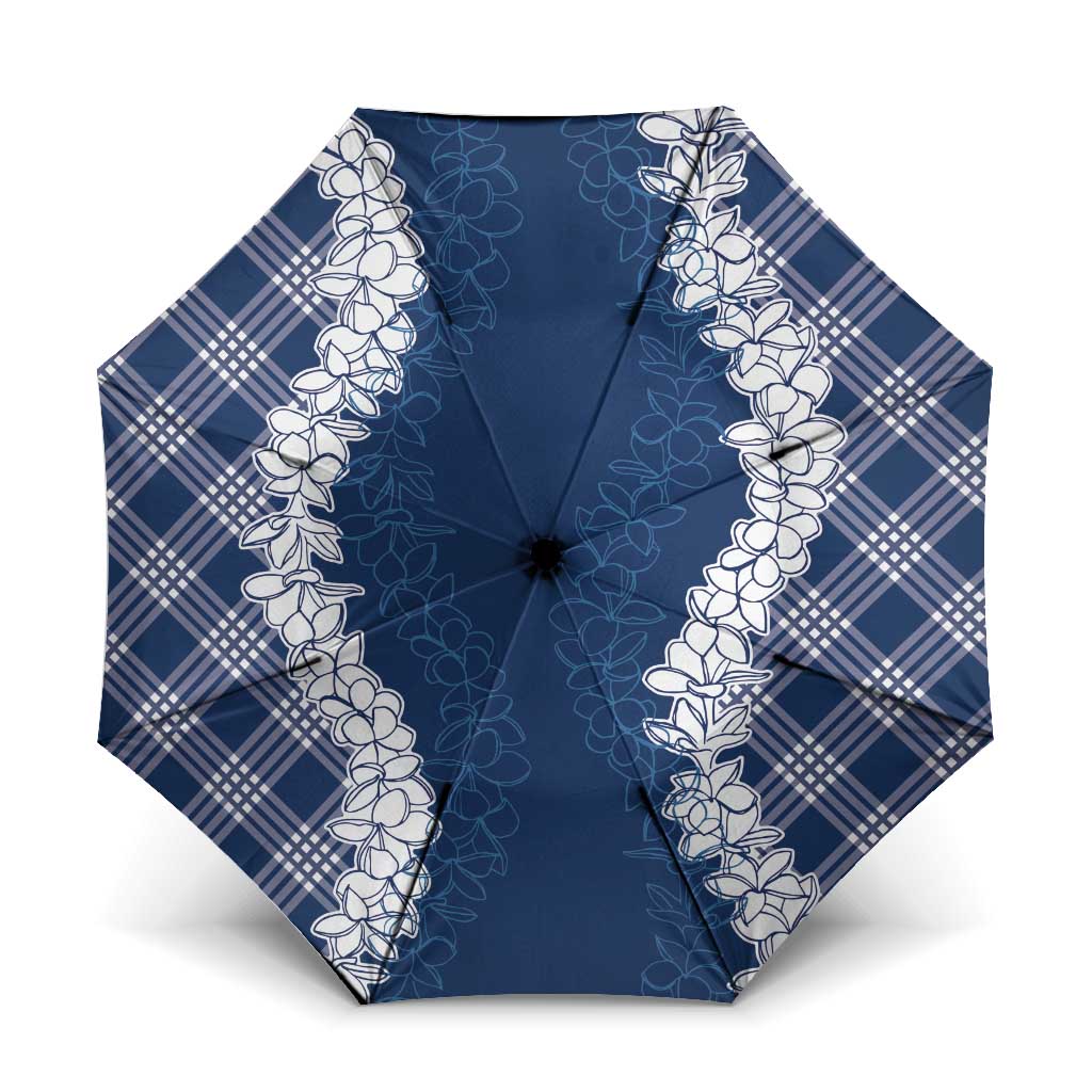 Hawaii Aloha Plumeria Lei Navy Palaka Umbrella LT7 One Size Folded 11.42 inch Opened Diameter 37.4 inch Navy Blue - Polynesian Pride