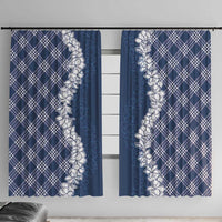 Hawaii Aloha Plumeria Lei Navy Palaka Window Curtain LT7 With Hooks Navy Blue - Polynesian Pride