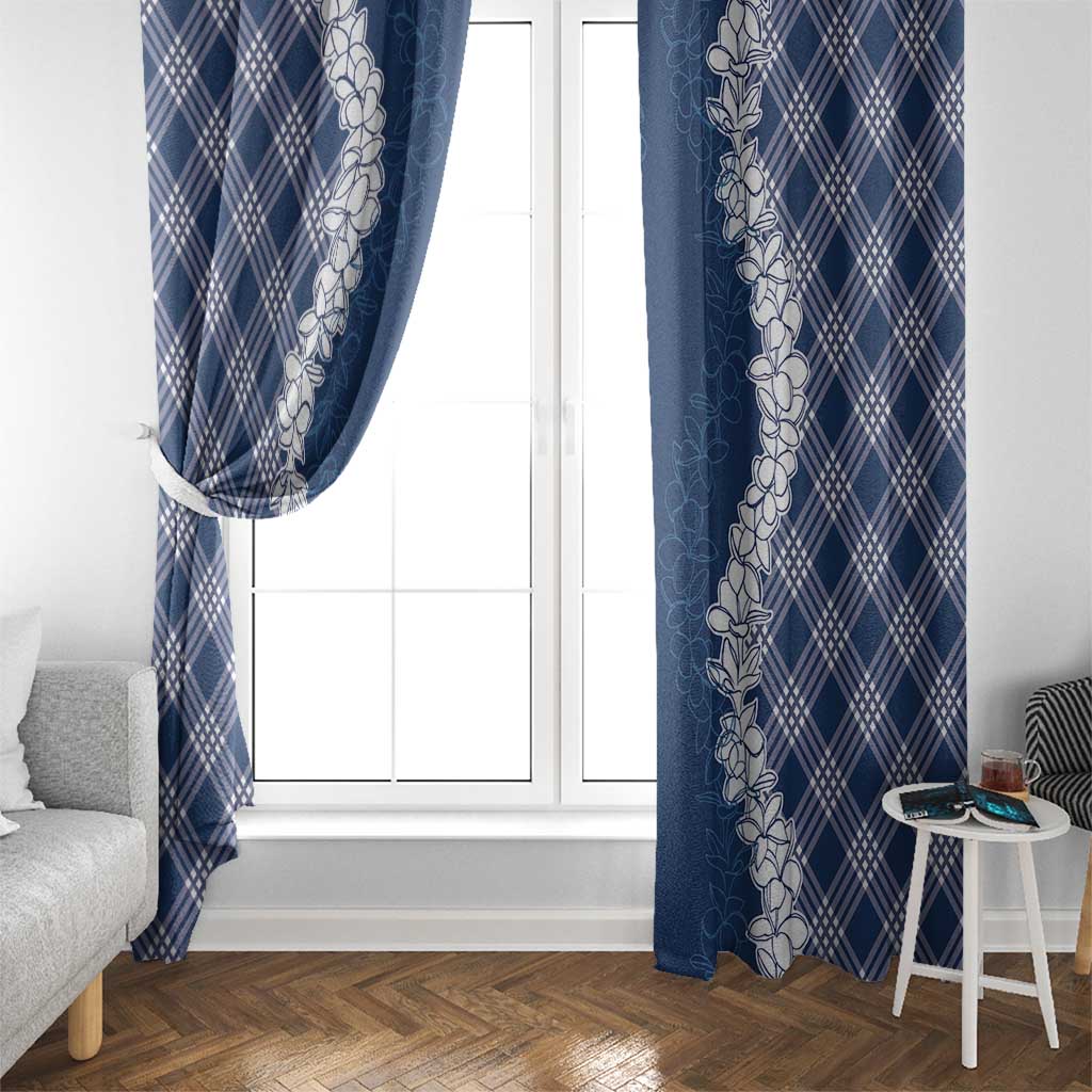 Hawaii Aloha Plumeria Lei Navy Palaka Window Curtain LT7 - Polynesian Pride