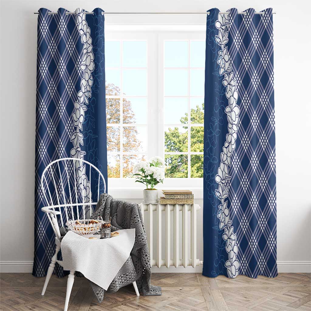 Hawaii Aloha Plumeria Lei Navy Palaka Window Curtain LT7 - Polynesian Pride